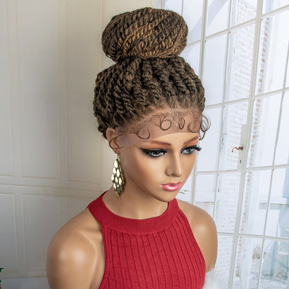 New  Afro Braided Updo Wigs Synthetic Lace Front Wig Cornrow Braid Wigs with Baby Hair for Black Women Box Braid Wig