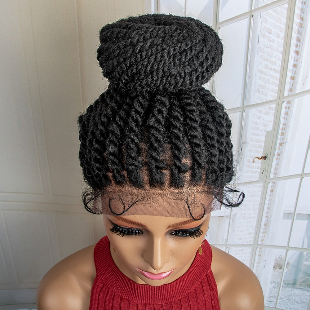 New  Afro Braided Updo Wigs Synthetic Lace Front Wig Cornrow Braid Wigs with Baby Hair for Black Women Box Braid Wig