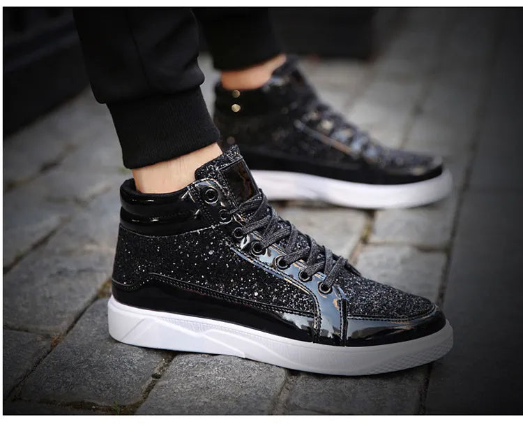 2020 Fashion Men High Top Sneakers Male Ankle Boots Gold Luxury Glitter Shoes Streetwear Hip Hop Casual Boots Chaussures Homme