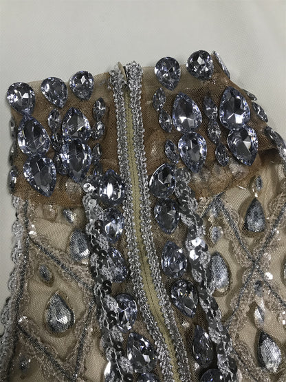 Sparkly Sliver Crystals Women  Dress Mesh Celebrate Nightclub Prom Party