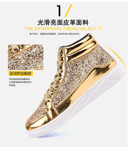 2020 Fashion Men High Top Sneakers Male Ankle Boots Gold Luxury Glitter Shoes Streetwear Hip Hop Casual Boots Chaussures Homme