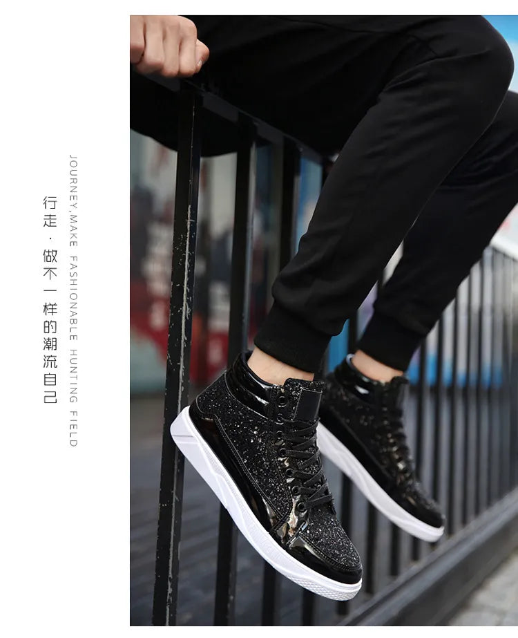 2020 Fashion Men High Top Sneakers Male Ankle Boots Gold Luxury Glitter Shoes Streetwear Hip Hop Casual Boots Chaussures Homme