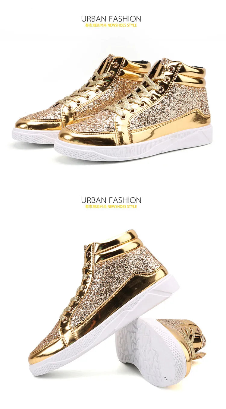 2020 Fashion Men High Top Sneakers Male Ankle Boots Gold Luxury Glitter Shoes Streetwear Hip Hop Casual Boots Chaussures Homme