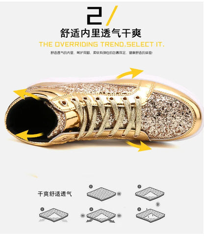 2020 Fashion Men High Top Sneakers Male Ankle Boots Gold Luxury Glitter Shoes Streetwear Hip Hop Casual Boots Chaussures Homme