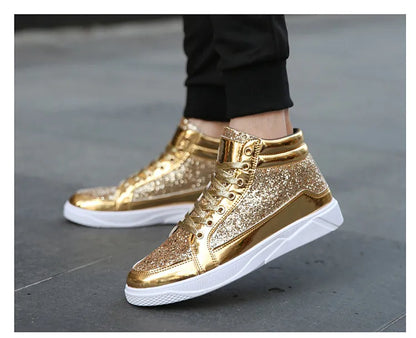 2020 Fashion Men High Top Sneakers Male Ankle Boots Gold Luxury Glitter Shoes Streetwear Hip Hop Casual Boots Chaussures Homme