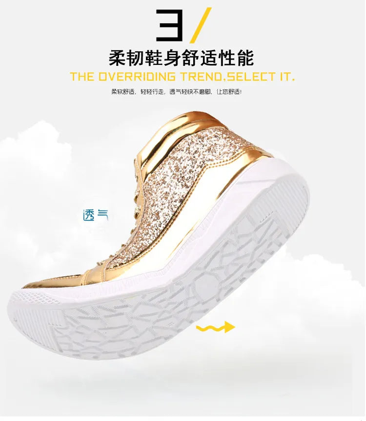 2020 Fashion Men High Top Sneakers Male Ankle Boots Gold Luxury Glitter Shoes Streetwear Hip Hop Casual Boots Chaussures Homme