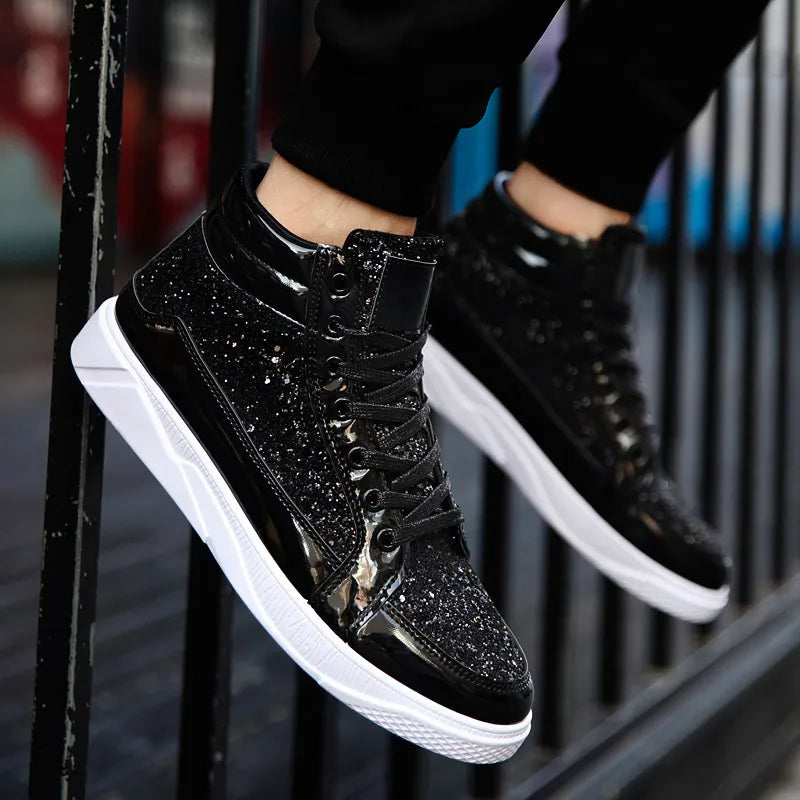 2020 Fashion Men High Top Sneakers Male Ankle Boots Gold Luxury Glitter Shoes Streetwear Hip Hop Casual Boots Chaussures Homme