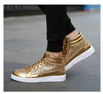 2020 Fashion Men High Top Sneakers Male Ankle Boots Gold Luxury Glitter Shoes Streetwear Hip Hop Casual Boots Chaussures Homme