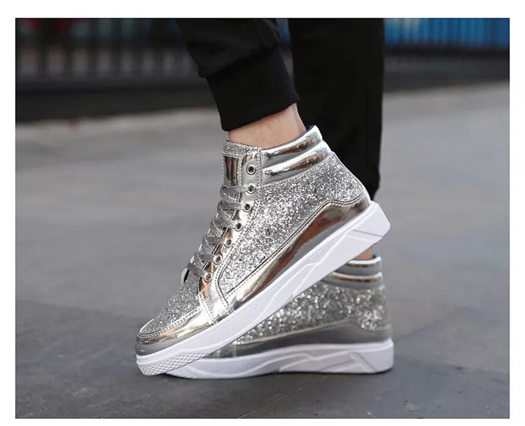 2020 Fashion Men High Top Sneakers Male Ankle Boots Gold Luxury Glitter Shoes Streetwear Hip Hop Casual Boots Chaussures Homme