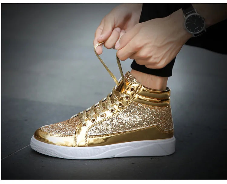 2020 Fashion Men High Top Sneakers Male Ankle Boots Gold Luxury Glitter Shoes Streetwear Hip Hop Casual Boots Chaussures Homme