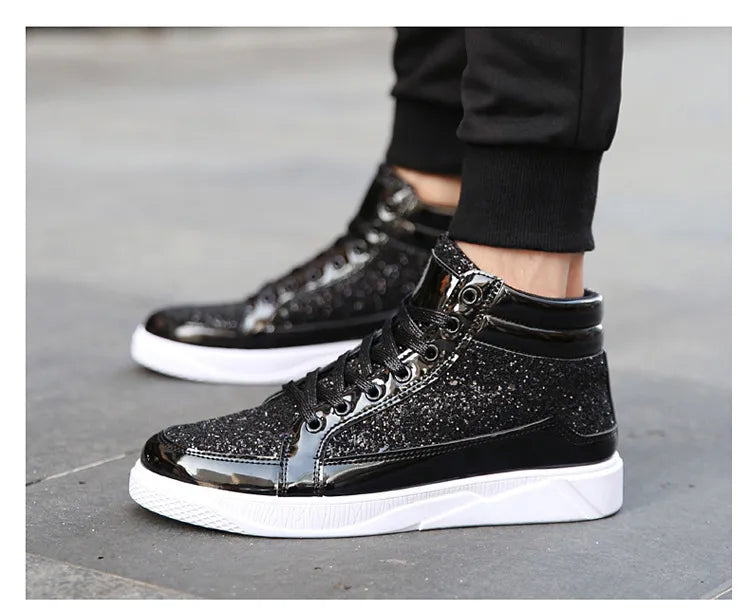 2020 Fashion Men High Top Sneakers Male Ankle Boots Gold Luxury Glitter Shoes Streetwear Hip Hop Casual Boots Chaussures Homme