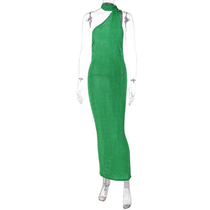 MB Classic  Backless sheer Halter Midi Dress Green Summer Beach Club Party Bodycon Dress