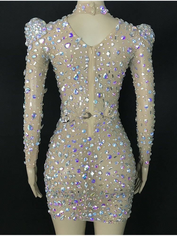 Handmade AB Rhinestones Colorful Jumpsuit Dancer Prom Performance Celebrate Outfit Evening Birthday Big Stones Costumes Dress