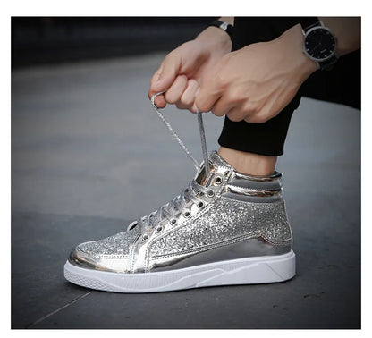 2020 Fashion Men High Top Sneakers Male Ankle Boots Gold Luxury Glitter Shoes Streetwear Hip Hop Casual Boots Chaussures Homme