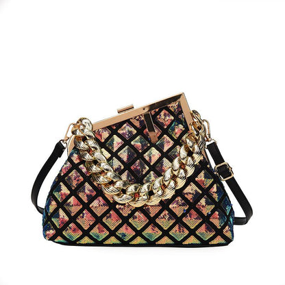 "Women's Designer Crossbody Bag with Chain Handle - Shell Design, Multiple Pockets and Versatile Use as Shoulder Bag, Tote or Clutch".