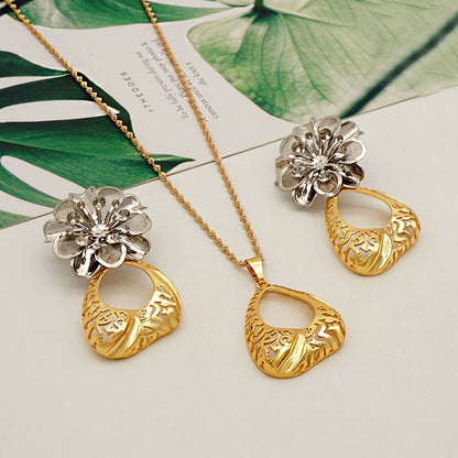 Gold Color Necklace set With Stud Earrings Sexy Jewelry For Women Wedding Gift Young Lady Accessories Copper Light Weight