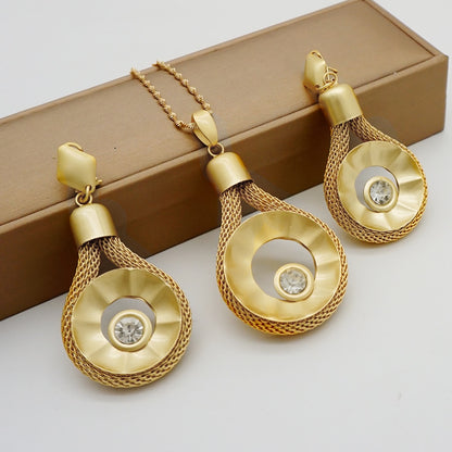 Gold Color Necklace set With Stud Earrings Sexy Jewelry For Women Wedding Gift Young Lady Accessories Copper Light Weight