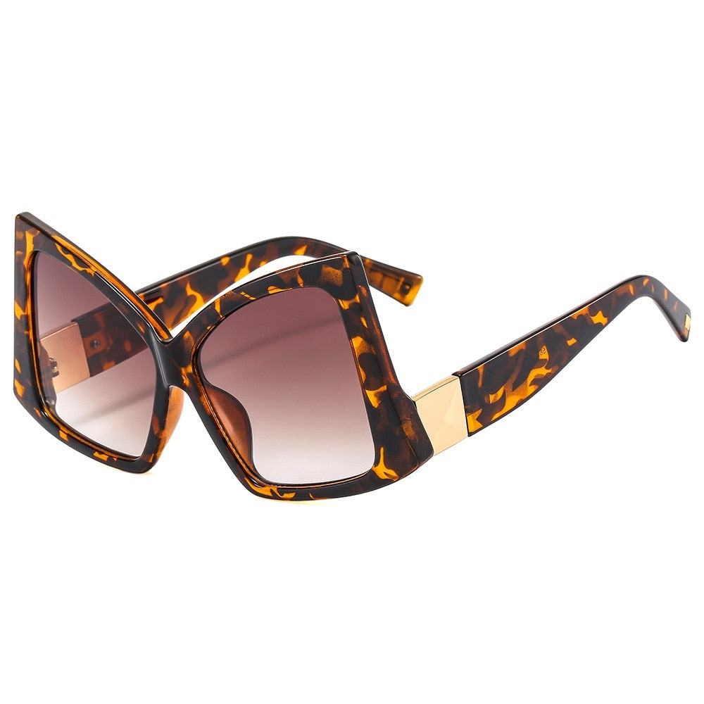 Fashion Oversized Irregular Cat Eye Women Colorful Leopard Sunglasses Retro