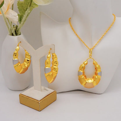 Gold Color Necklace set With Stud Earrings Sexy Jewelry For Women Wedding Gift Young Lady Accessories Copper Light Weight