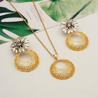 Gold Color Necklace set With Stud Earrings Sexy Jewelry For Women Wedding Gift Young Lady Accessories Copper Light Weight