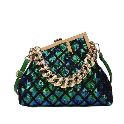 "Women's Designer Crossbody Bag with Chain Handle - Shell Design, Multiple Pockets and Versatile Use as Shoulder Bag, Tote or Clutch".