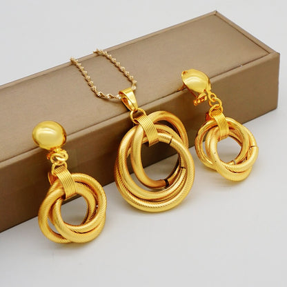 Gold Color Necklace set With Stud Earrings Sexy Jewelry For Women Wedding Gift Young Lady Accessories Copper Light Weight