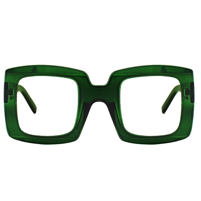 "Protect Your Eyes in Style: Anti Blue Light Green Reading Glasses for Women - Classic Vintage Square Eyeglasses with Transparent Frames and Magnifying Lenses (0~+600)"