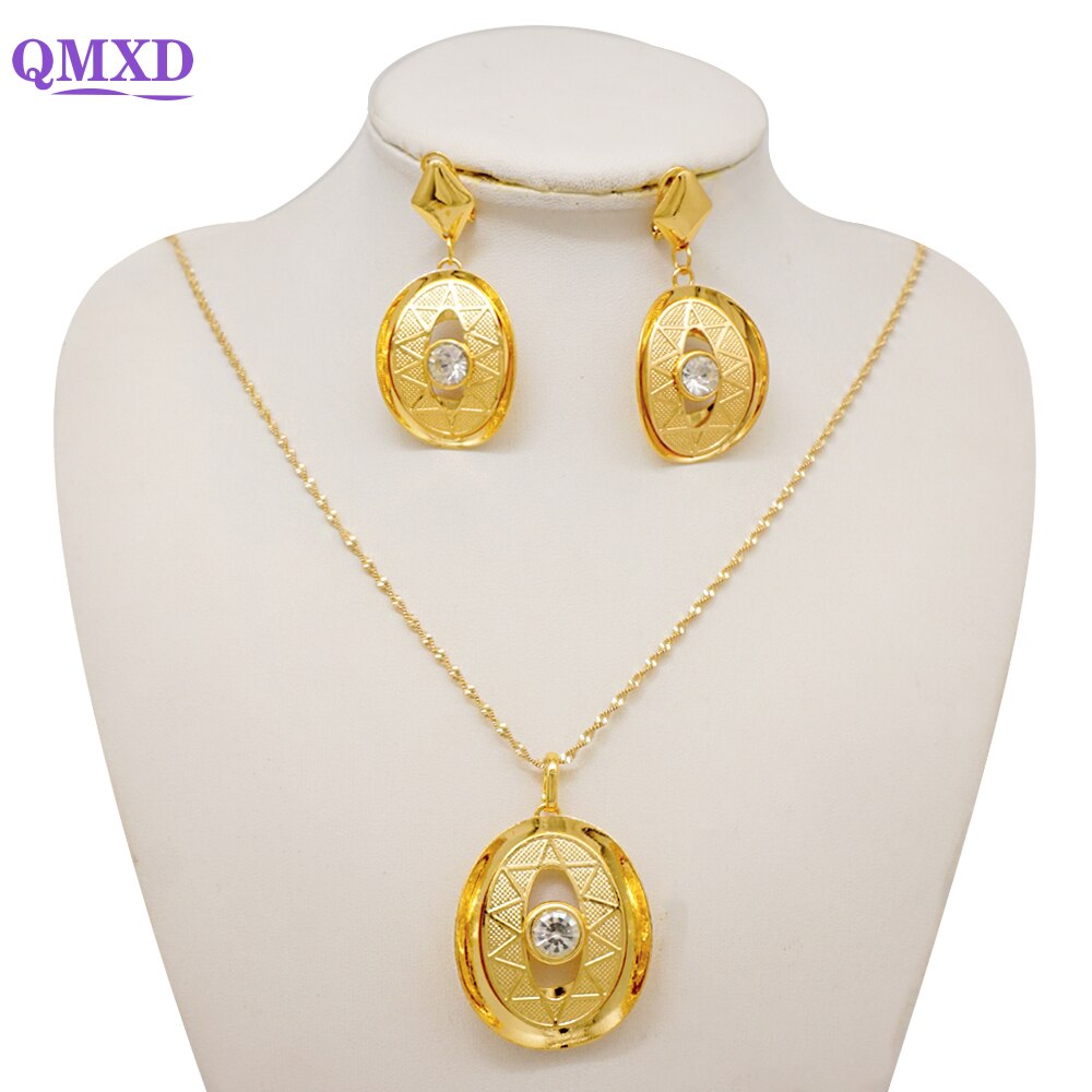 Gold Color Necklace set With Stud Earrings Sexy Jewelry For Women Wedding Gift Young Lady Accessories Copper Light Weight