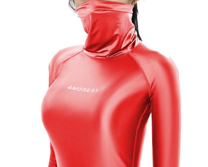 Silk smooth glossy sexy tight surfing sun protection quick drying long sleeved top Yoga leggings running fitness suit bodysuit