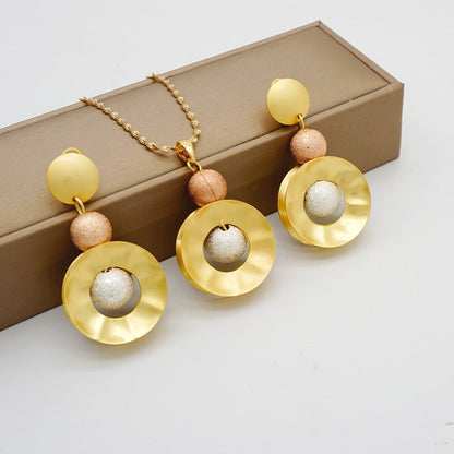 Gold Color Necklace set With Stud Earrings Sexy Jewelry For Women Wedding Gift Young Lady Accessories Copper Light Weight